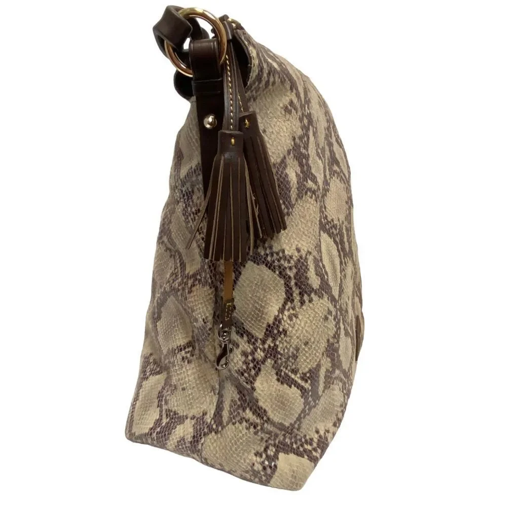 Dooney & Bourke Brown Leather Snake Skin printed Large Hobo Shoulder Bag